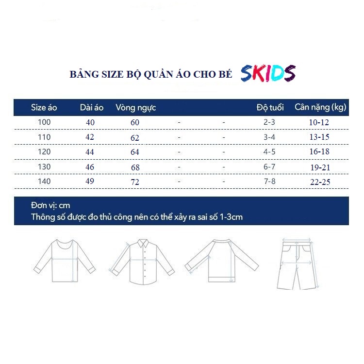 Quần áo bé trai cộc tay đồ bộ mùa hè cho trẻ em 2 đến 7 tuổi SKIDS