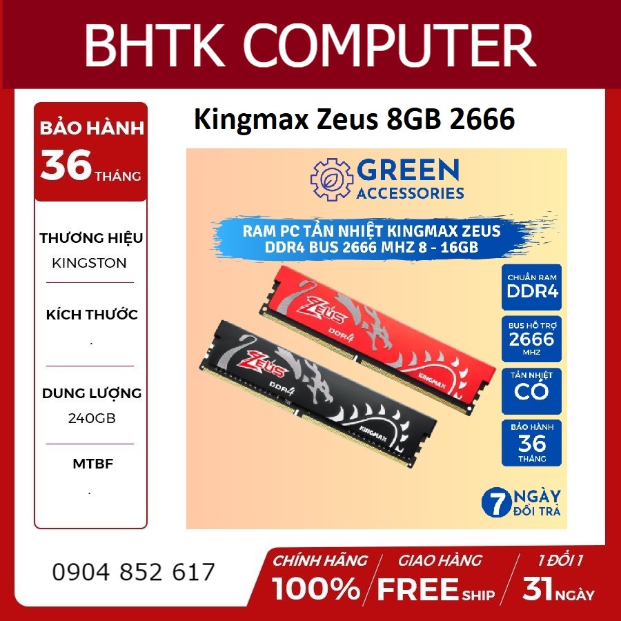 Ram tản nhiệt PC Kingmax Zeus 8GB 2666 (1x8GB) 2666MHz đẳng cấp đến từ thương hiệu (HÀNG NEW CHÍNH HÃNG BH 3 NĂM)