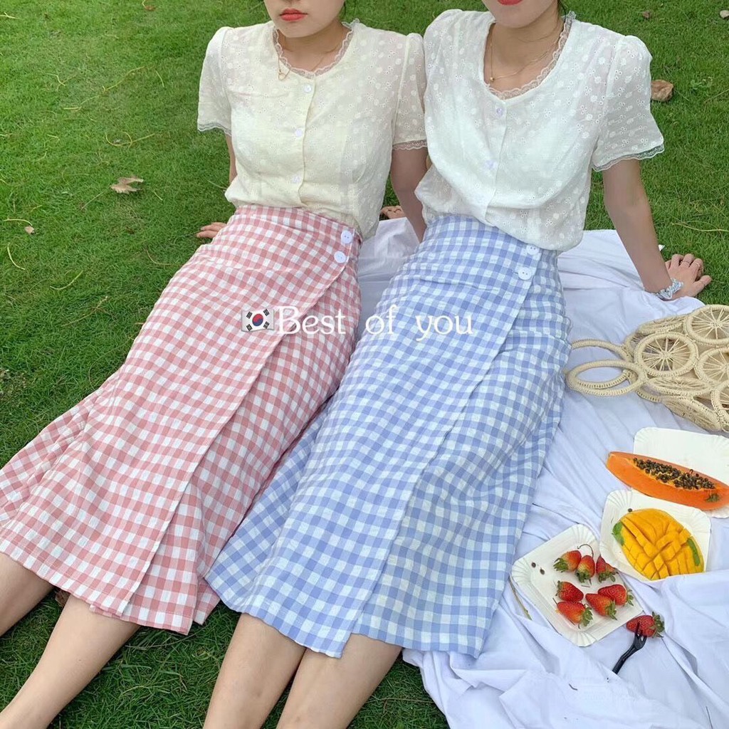 Chân váy Caro dáng dài Ulzzang đấp chéo 3 màu có size