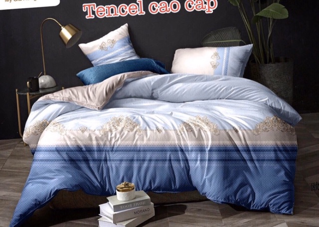 Drap tencel cao cấp chính hãng bộ chăn ga 5 món ÔM DÂY KHOÁ nệm 5-27p