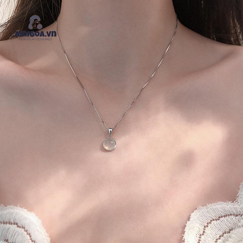 ✨✨Vòng cổ Mặt Tròn Trong Suốt Phối Đá Opal Trắng Thời Trang Cho Nữ
