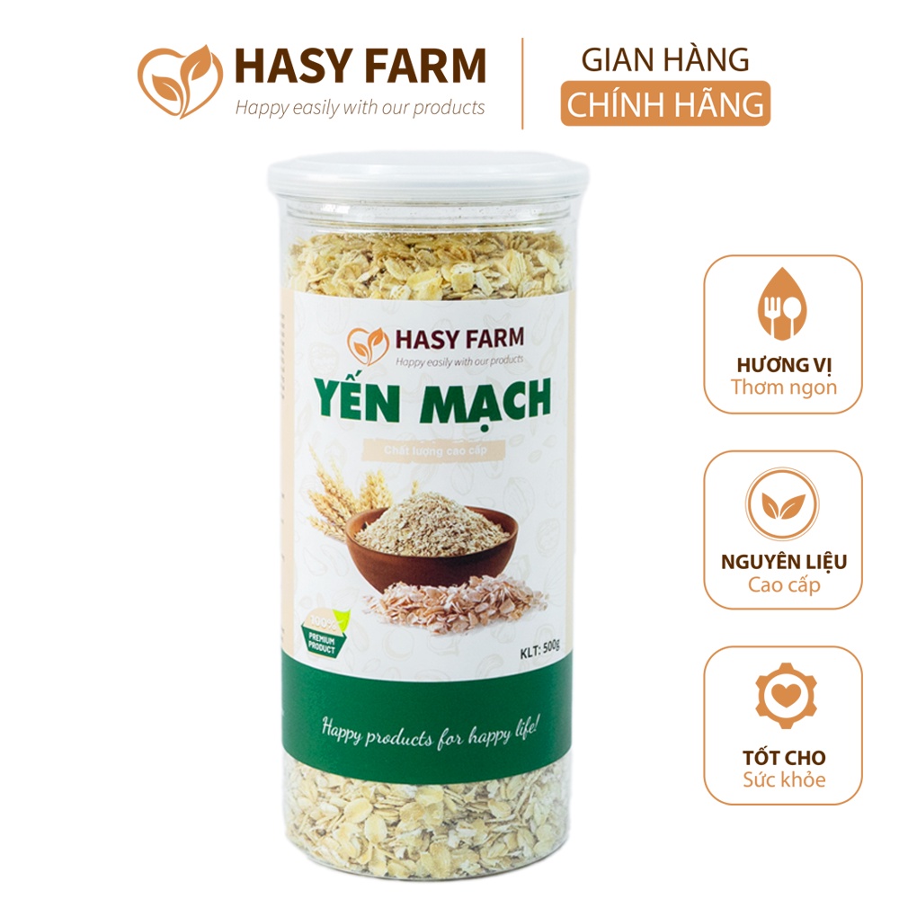 Yến mạch giảm cân cán dẹt (cán mỏng) 5 phút ăn liền, healthy eat clean hũ 500g - Hasy Farm