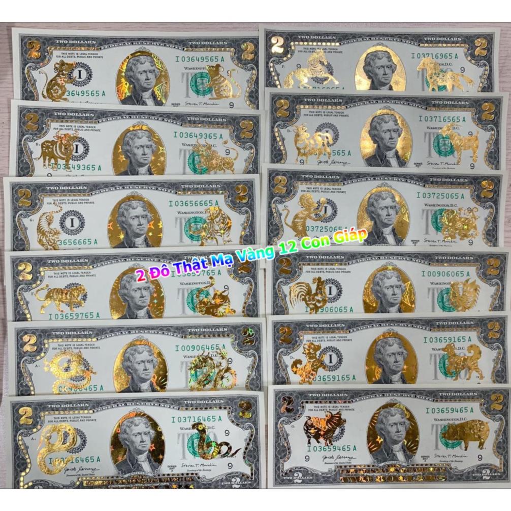 Tờ 2 Đô, 2 USD In Hình 12 Con Giáp Mạ Vàng 3D Kỷ Niệm Làm Quà Tặng, Sưu Tầm, Trang Trí để bóp ví ốp lưng điện thoại
