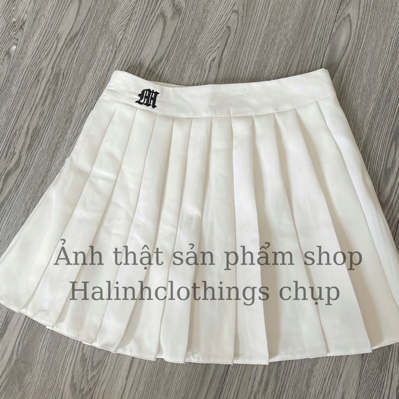 Chân váy tennis xếp ly phong cách Hàn quốc trắng đen trơn ngắn nữ họa tiết thêu | BigBuy360 - bigbuy360.vn