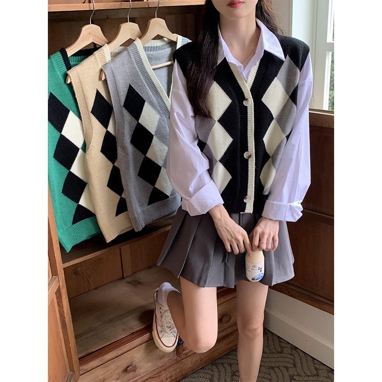 DUNEA Áo Khoác Cardigan Không Tay Cổ Chữ V Phong Cách Retro Hàn Quốc Với 3 Màu Tùy Chọn