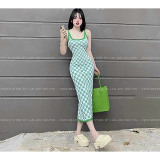 Đầm Body 2 dây Caro viền