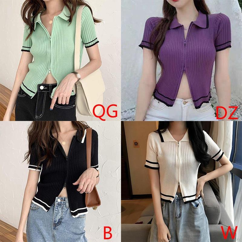 Áo crop top phong cách mùa hè ôm dáng tay ngắn kiểu Hàn xinh xắn cho nữ