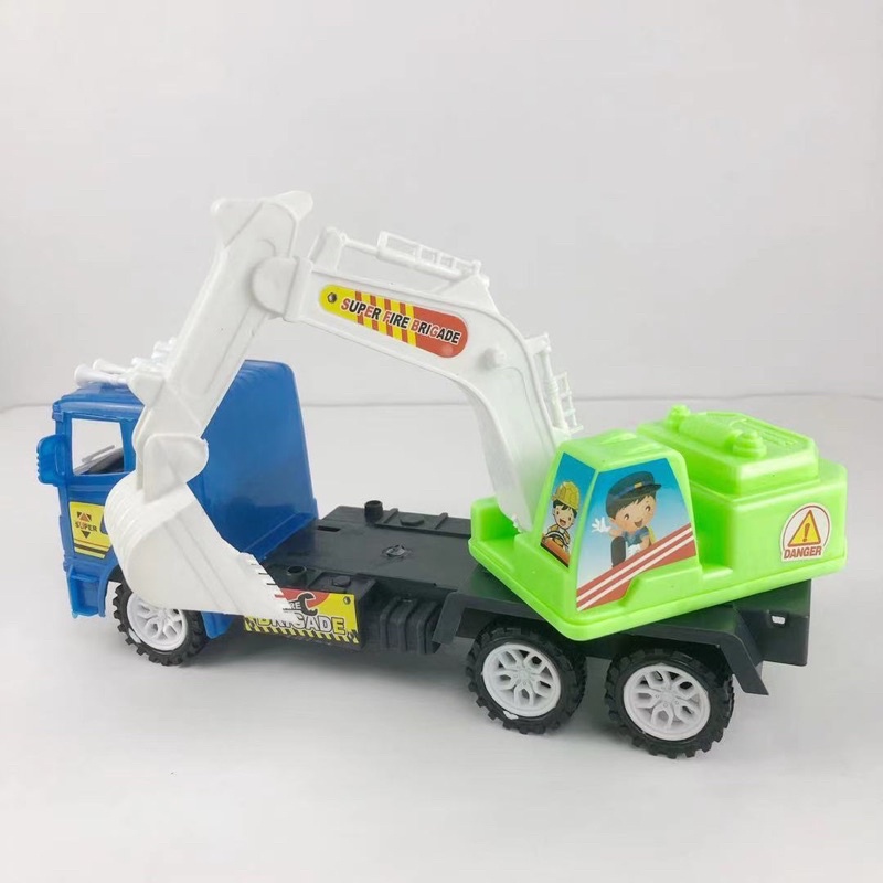 Đồ chơi Ô Tô cần cẩu cho bé size To, Xe tải chở máy xúc xoay 360 độ