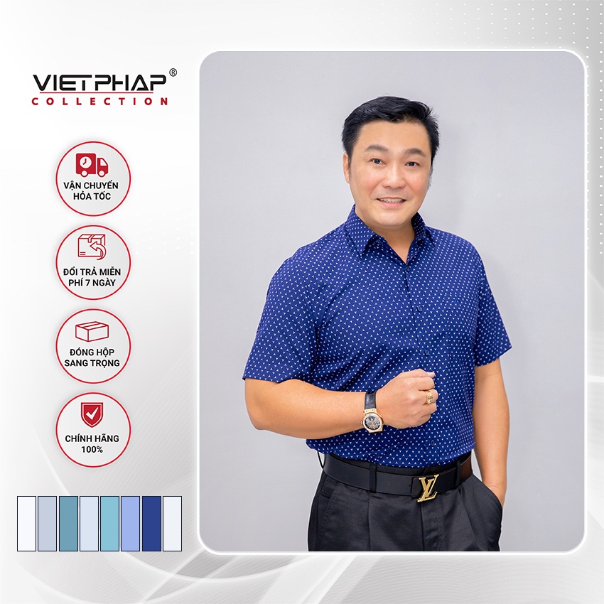 Áo Sơ Mi Nam Tay Ngắn Vạt Ngang Vải Bamboo Cao Cấp  Việt Pháp  9401. Thấm Hút Mồ Hôi, Chống Tia UV - Hàng Chính Hãng