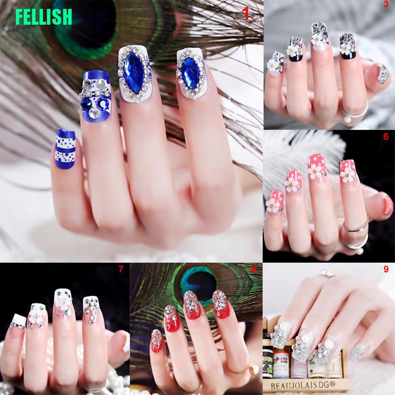 (Hàng Mới Về) Set 24 Móng Tay Giả Trong Suốt Phối Hoa Trang Trí Diy