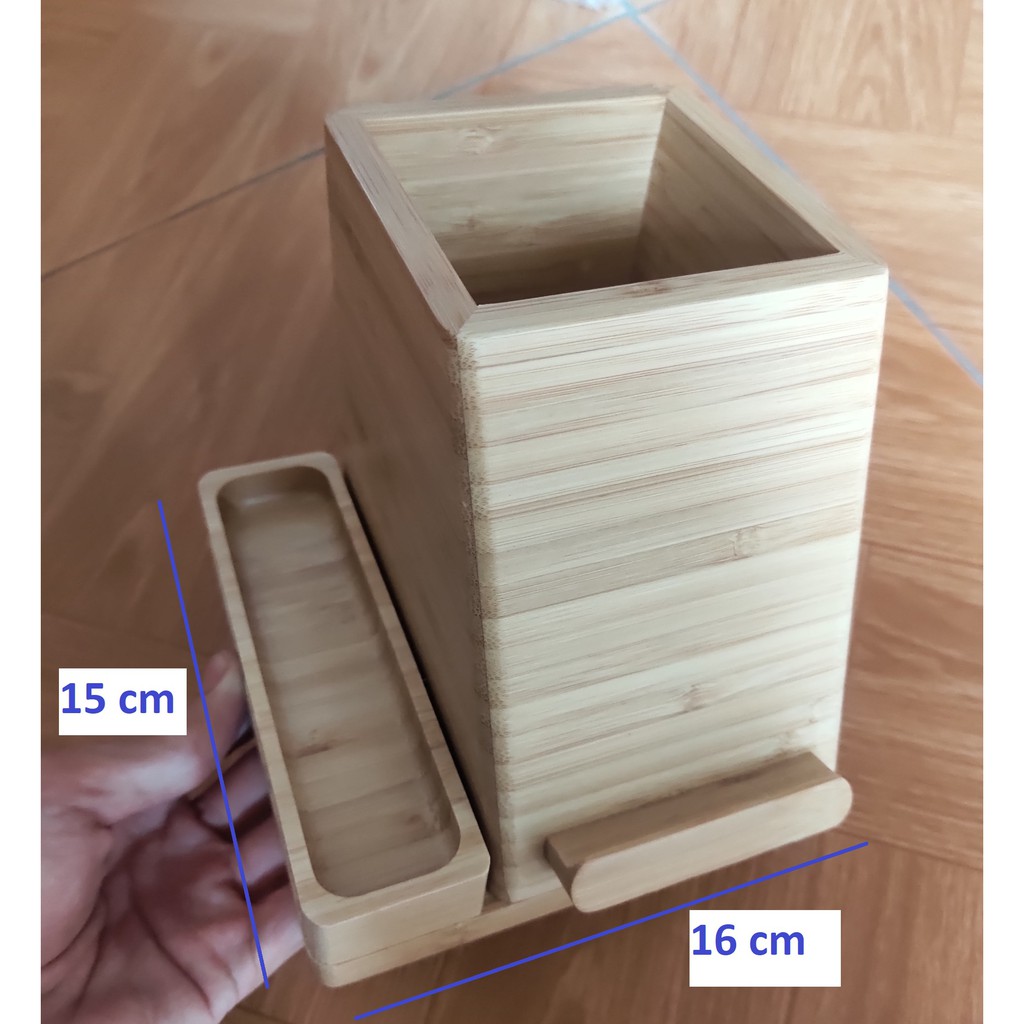 Kệ để bút, kê điện thoại, kệ để văn phòng phẩm gỗ Trúc (HÀNG NGOẠI NHẬP)
