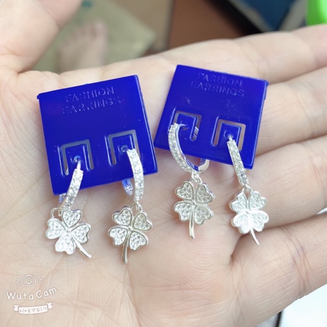 Khuyên tai treo cỏ 4 lá bạc ta đẹp