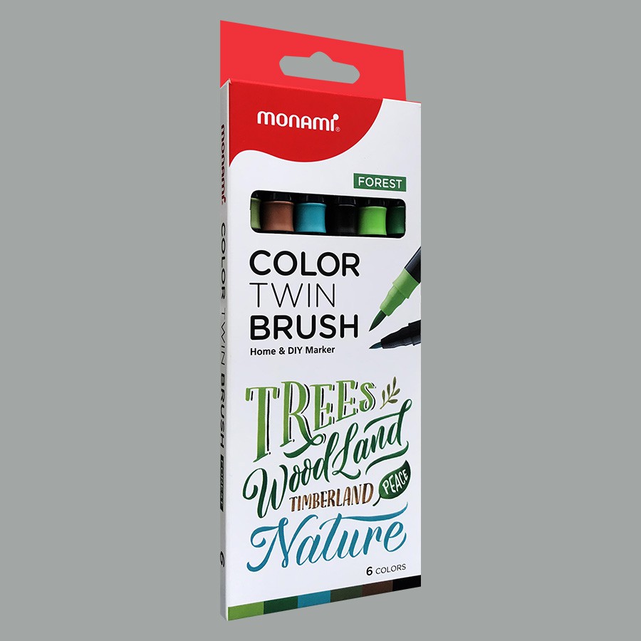 Bút Màu 2 đầu Monami Color Twin Brush Hộp 6 Màu - Màu FOREST (Thái Lan)