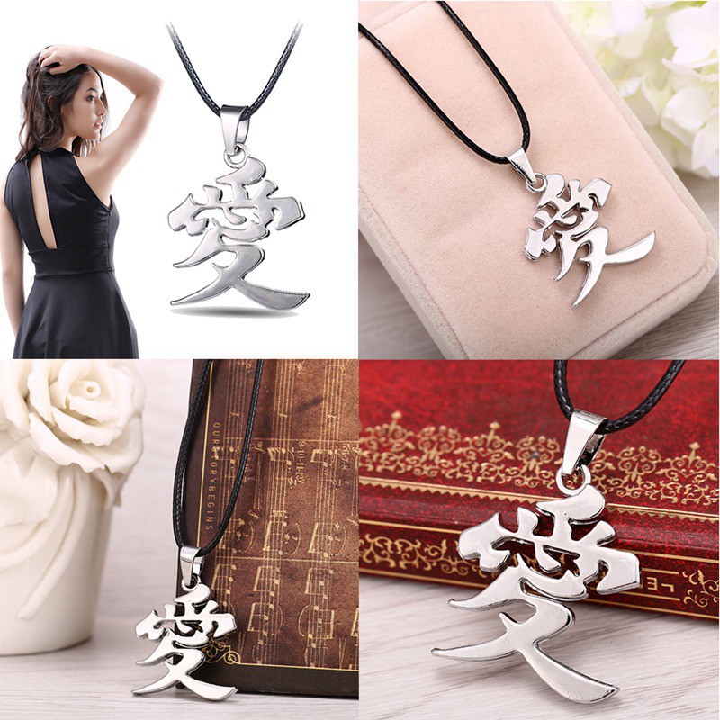 Dây chuyền gắn mặt kim loại chữ Hán thời trang