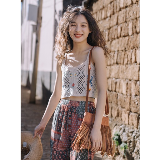 Áo Boho/Vintage len móc hai dây phong cách bohemian du lịch retro Hàn Quốc Layla Corner