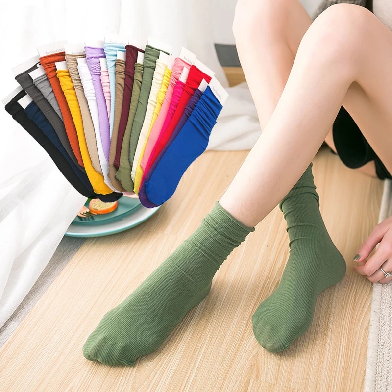 1 Đôi Vớ Nylon Mềm Màu Trơn Thoáng Khí Thoải Mái Phong Cách Harajuku Cho Nữ