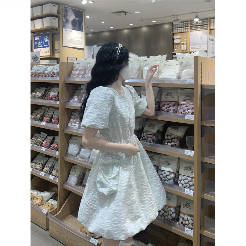 Đầm Dáng Chữ A Tay Phồng Dáng Rộng Thời Trang Mùa Hè Phong Cách Hàn Quốc Cho Nữ