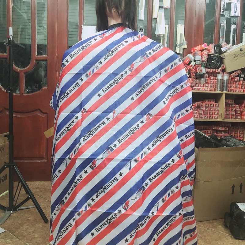 Khăn choàng cắt toac nam nữ barbershop sọc xanh đỏ Cao Cấp