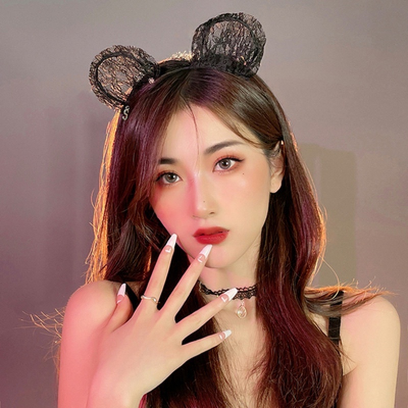 Cài Tóc Tai Mèo Phối Ren Phong Cách Hàn Quốc Thời Trang Quyến Rũ Dành Cho Nữ