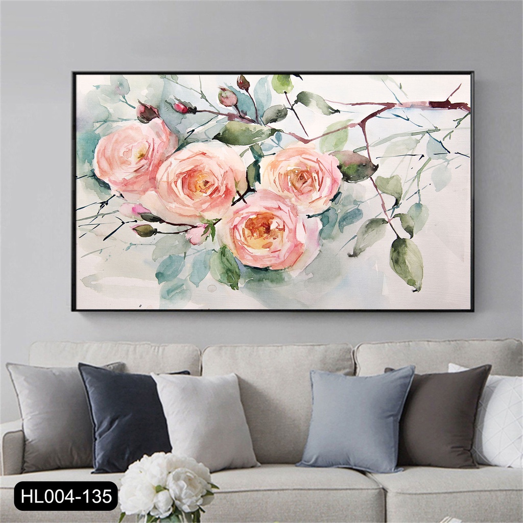 Tranh canvas treo tường cành hoa hồng nghệ thuật khổ ngang - 80 x 50 cm
