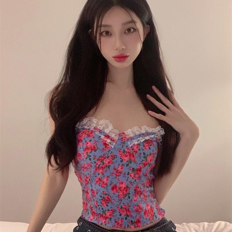 Áo Ống In Hoa Phối Ren Quyến Rũ Thời Trang Mùa Hè Dành Cho Nữ