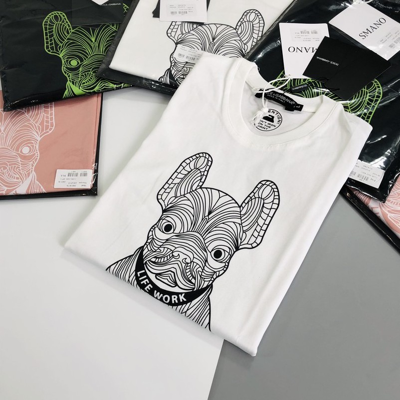 Áo Phông Dolce in hình chó pug - Áo Đôi Nam Nữ - Áo T-shirt Cổ Tròn