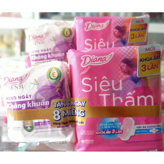 Bộ 6 gói Băng vệ sinh Diana siêu thấm siêu mỏng cánh gói 8 miếng