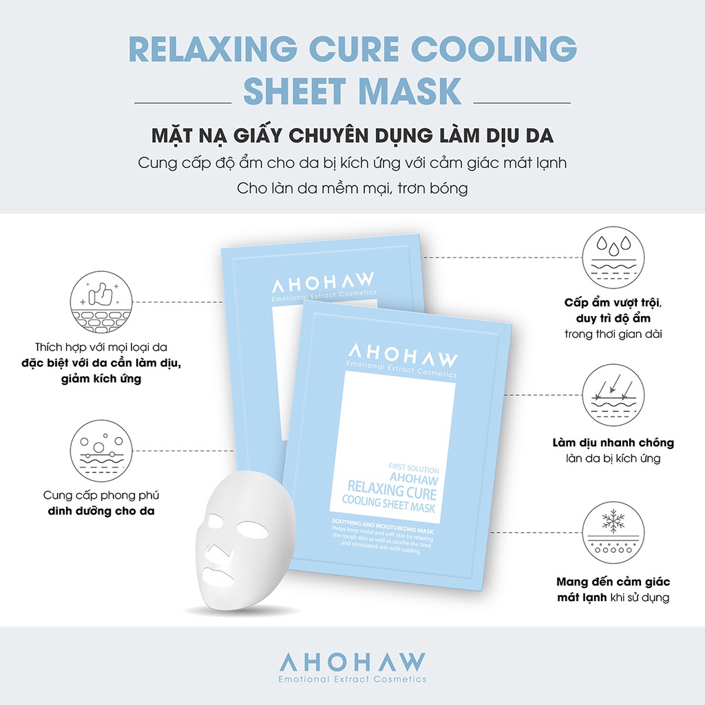 Mặt nạ giấy chuyên dụng làm dịu da Ahohwa Relaxing Cure Cooling Sheet Mask