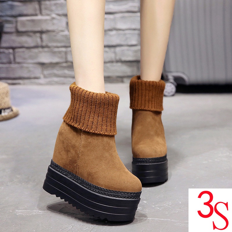 Giày Bốt Martin Đế Xuồng Cao 14CM Kiểu Hàn Quốc Thời Trang Thu Đông 2021