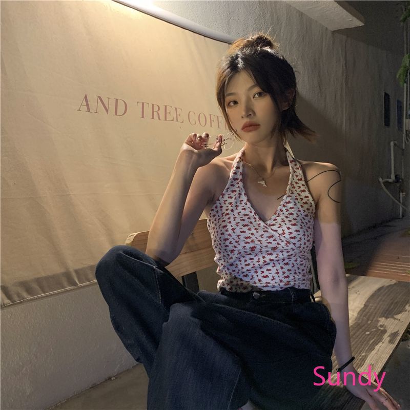 Áo Hai Dây Cổ Chữ V In Hoa Thời Trang Mùa Hè Quyến Rũ Cho Nữ