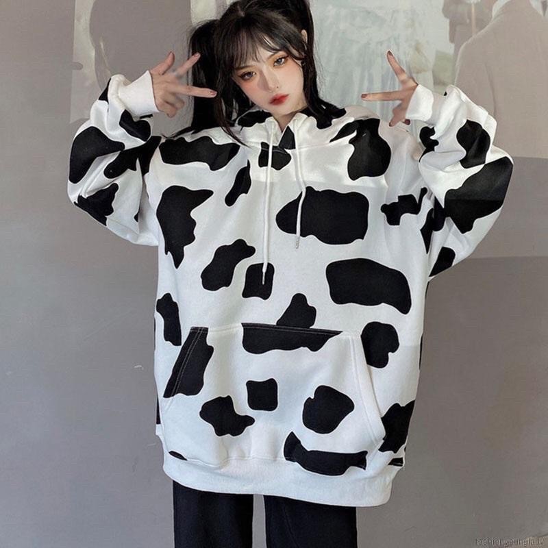 Áo hoodie bò sữa nữ form rộng dài vải nỉ chất đẹp, áo thu đông unisex | BigBuy360 - bigbuy360.vn