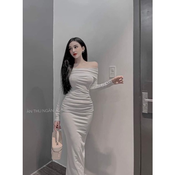 Đầm ôm dài trễ vai tay dài