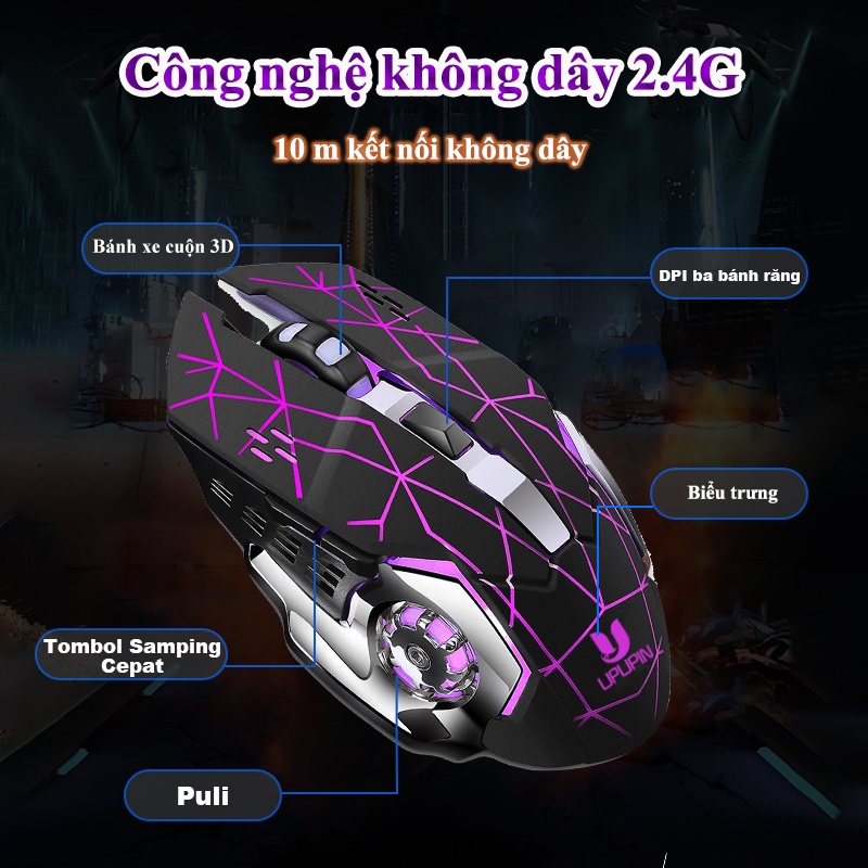 UPUPIN Chuột không dây gaming Led wireless 2.4GHz laptop Tự động đổi màu sắc chuột chơi game không dây