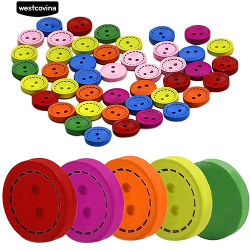 Set 100 Nút Gỗ Tròn 2 Lỗ Nhiều Màu May Vá Chuyên Dụng