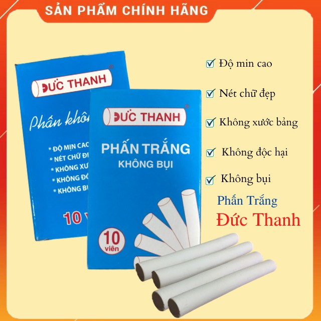 Phấn Trắng Viết Bảng Không Bụi Đức Thanh-Vỏ Màu Xanh(10 viên/ Hộp)