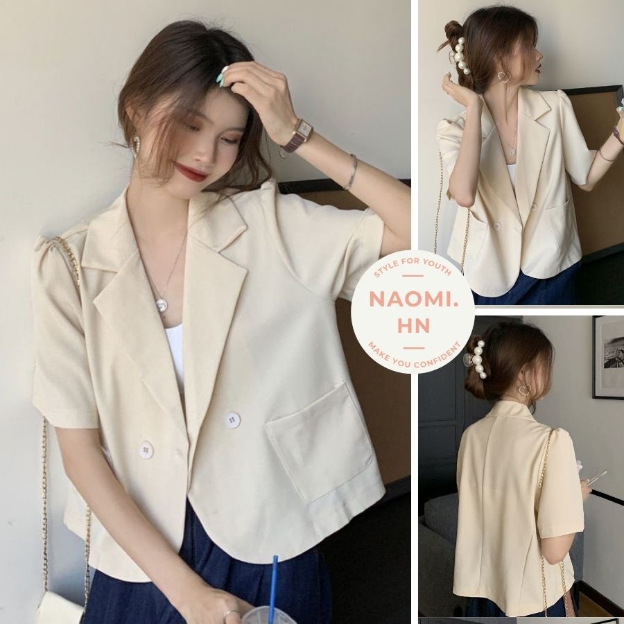 Áo blazer nữ cộc tay dáng croptop trẻ trung năng động. Blazer trơn cổ vest ngắn tay dáng ngắn túi hộp nhiều màu HOTHIT