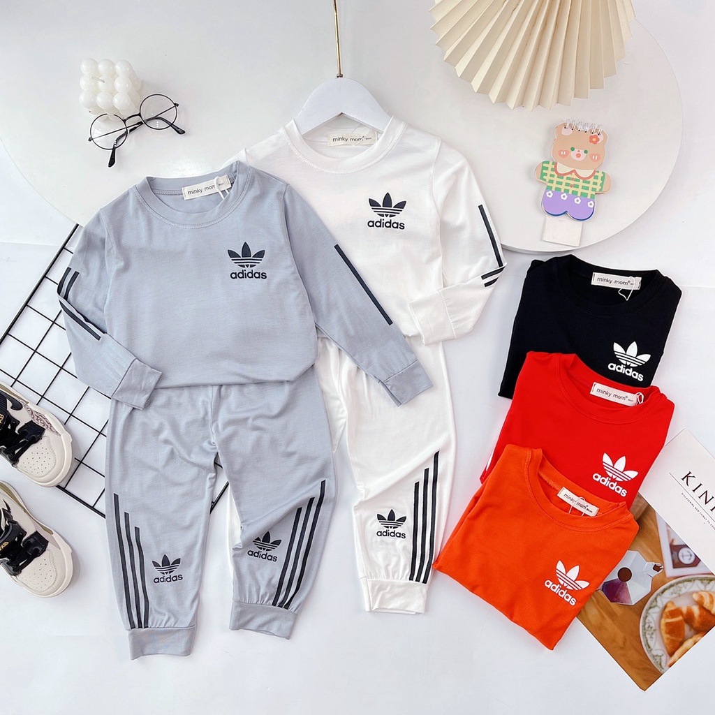 Bộ Dài Tay THUN LẠNH MINKY MOM trơn in chữ ADIDAS cho bé từ 7-33kg