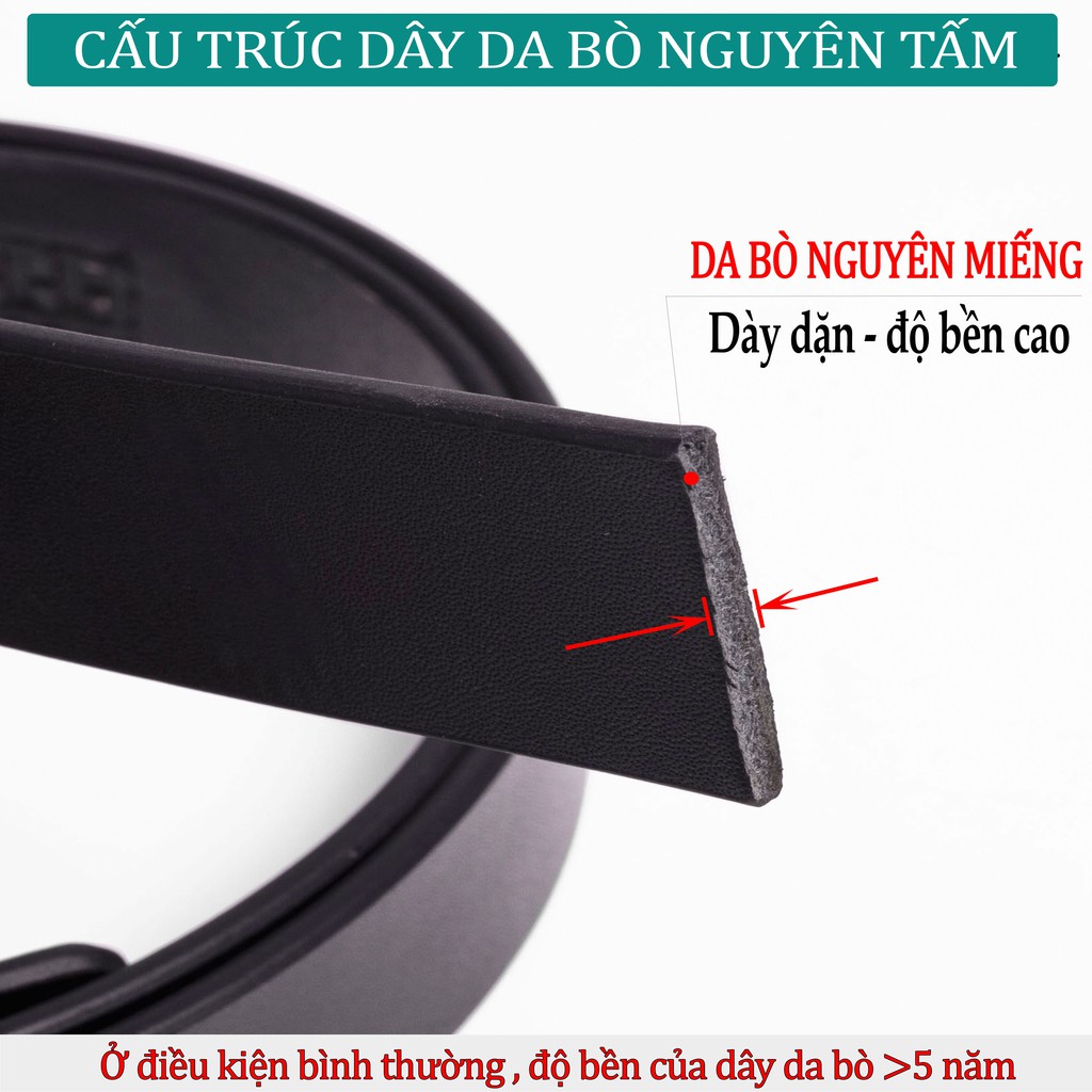 Dây lưng nam da bò nguyên tấm màu đen L110 cao cấp-khóa tự động nhiều mặt lựa chọn