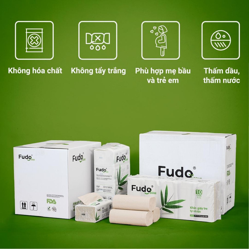 Khăn giấy tre FUDO không lõi 100% bột tre, không tạo mùi, không tẩy trắng