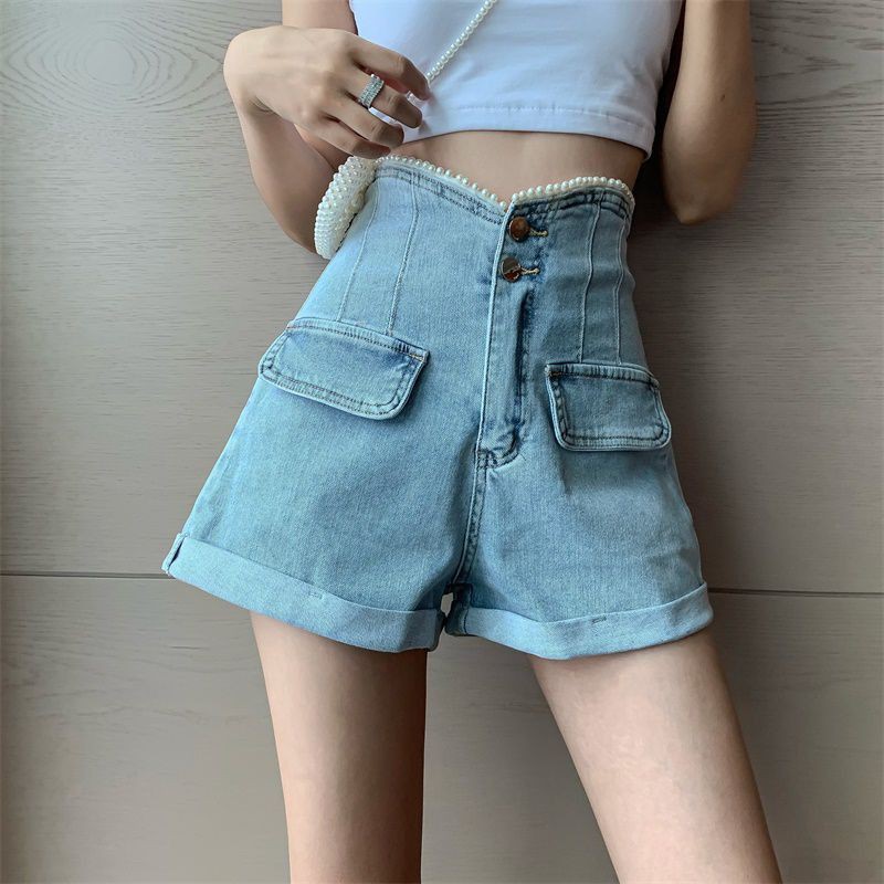 (order) Quần short jean cạp cao ống loa phong cách hàng Quảng Châu