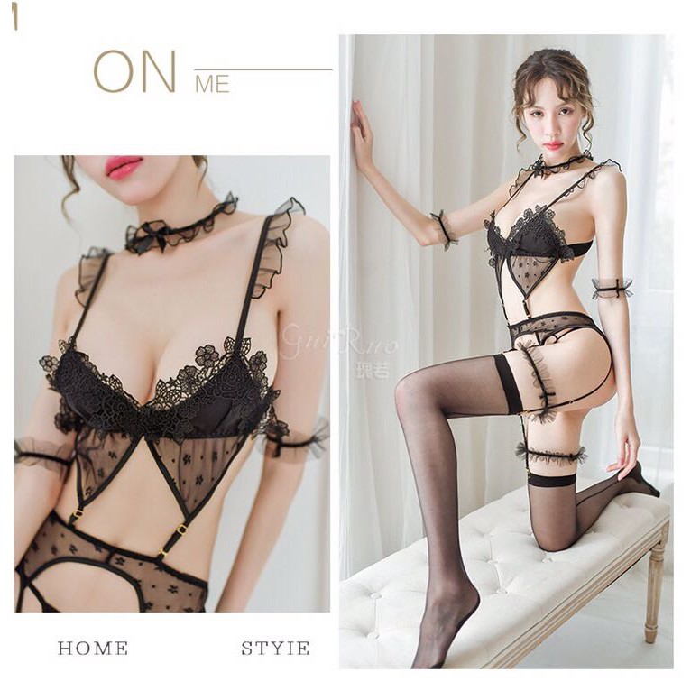 Đồ lót viền ren kẹp vớ sexy, đồ lót bộ nữ ren xuyên thấu gợi cảm chụp hình đẹp nóng bỏng TK2267