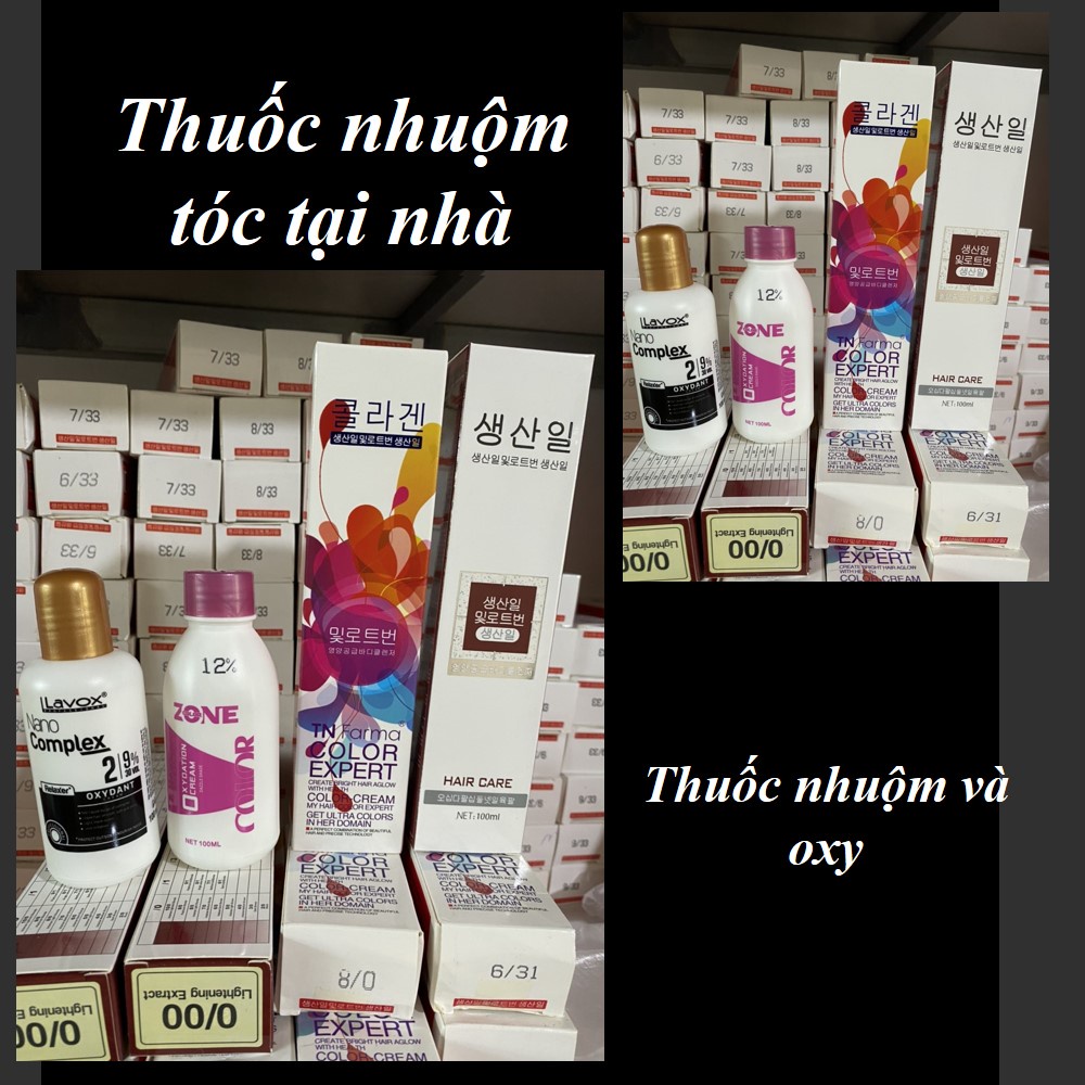 Thuốc nhuộm tóc hàn màu THAN CHÌ ÁNH XANH tặng kèm oxy trợ nhuộm và gang tay