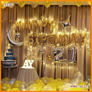 Set Bóng Sinh Nhật Happy Birthday Kèm Đèn Led Và Số Tuổi Mã SN26
