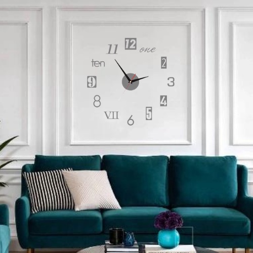 Đồng hồ decor dán tường 3d trang trí phòng khách đồng hồ treo tường kim trôi