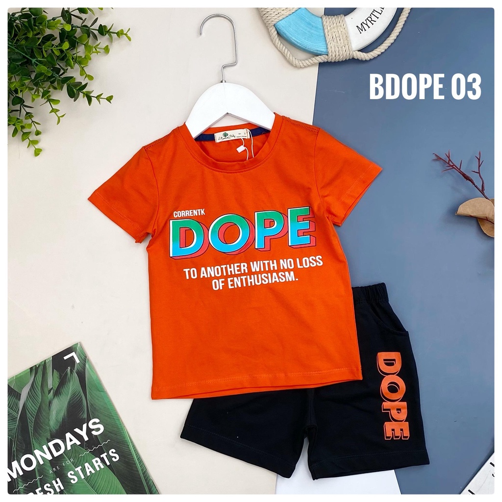 Bộ bé trai cotton LITIBABY, chất cotton mềm mát, áo in chữ DOFE size 12/18T
