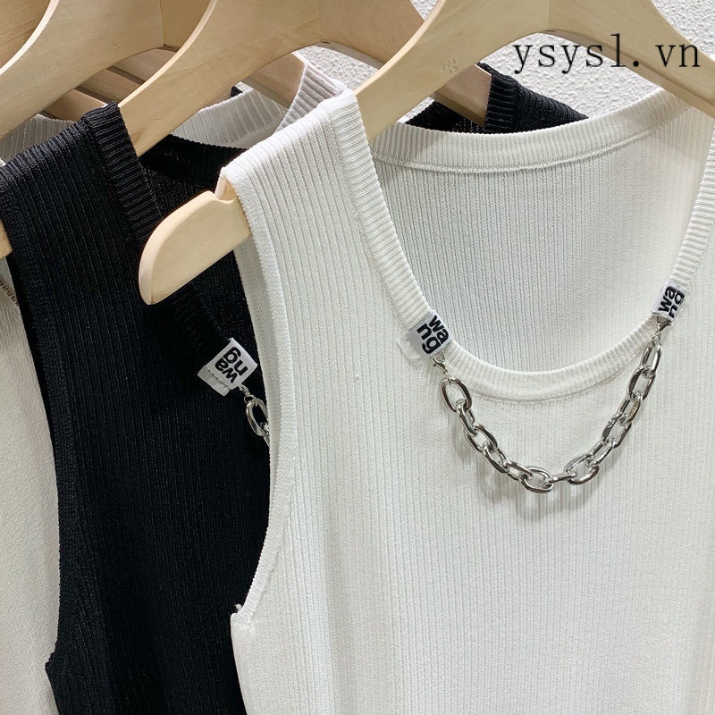 Hàng Có Sẵn Áo Thun Không Tay Nhỏ Nhắn Phối Dây Xích 200 Jin Phong Cách Phương Tây Thời Trang Mùa Hè Dành Cho Nữ