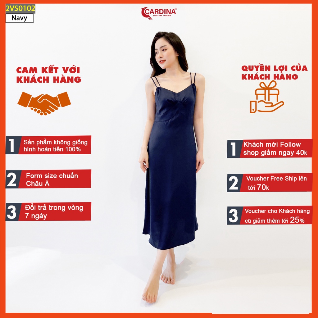 Váy nữ CARDINA chất lụa Satin cao cấp hai dây dáng suông nhún ngực điệu đà màu sắc quyến rũ 2VS01