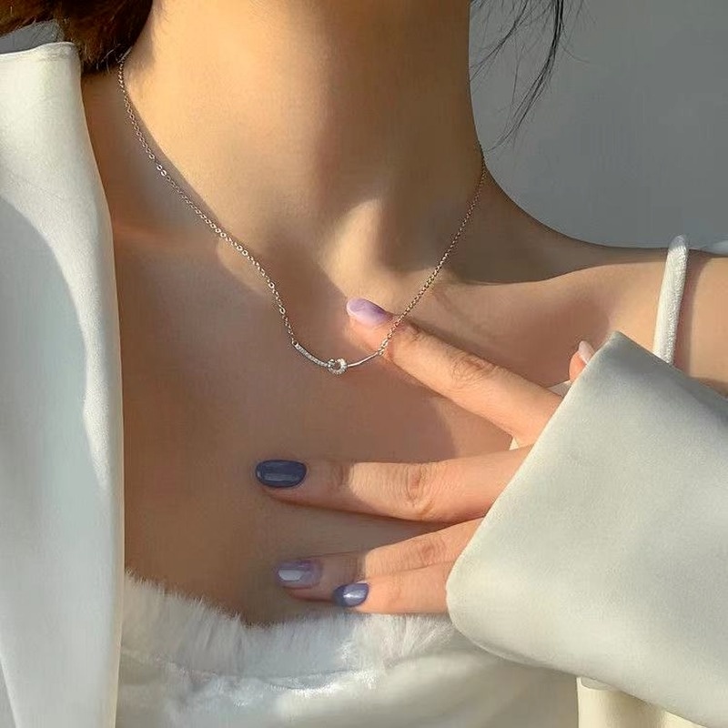 Vòng cổ Bạc 925 Mặt Hình Mặt Cười Thắt Nút Đính Đá Zircon Phong Cách Hàn Quốc Thanh Lịch Dành Cho Nữ