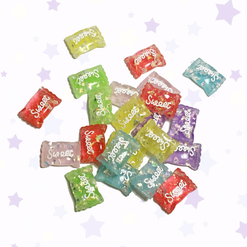 Charm Kẹo cứng pha kim tuyến nhiều màu quà tặng trang trí