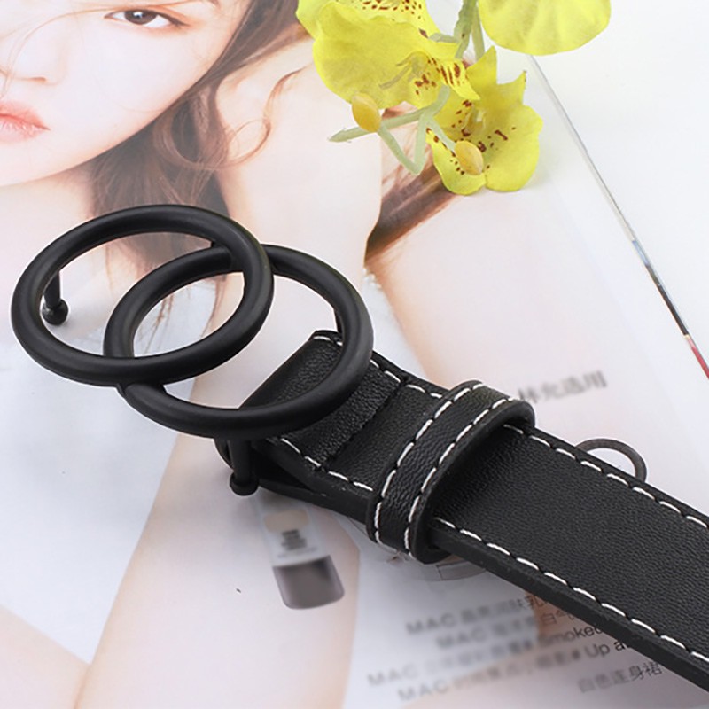 Thắt lưng nữ da PU khóa tròn đôi phong cách retro